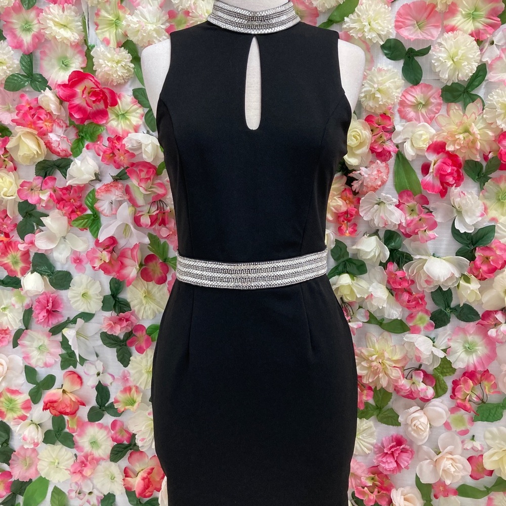 Black dress with silver belt